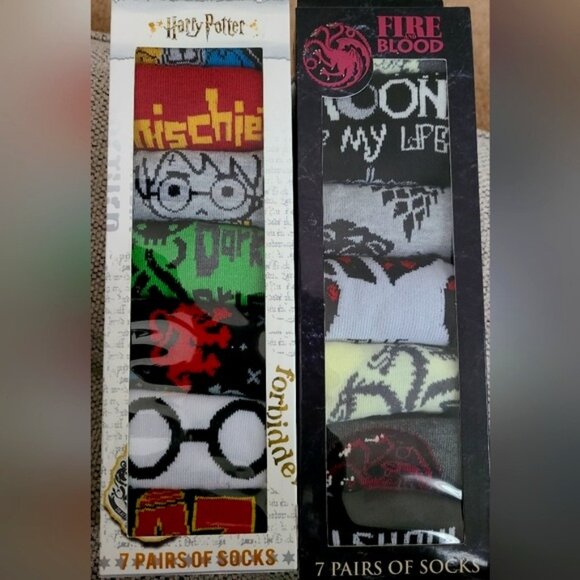 2 boxes Of Thrones Fire & Blood/Harry Potter 7 pack Low cut socks - Picture 1 of 8
